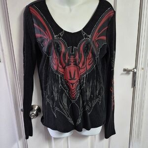 House Of The Dragon Black Long Sleeve Tee with Red Dragon Graphic